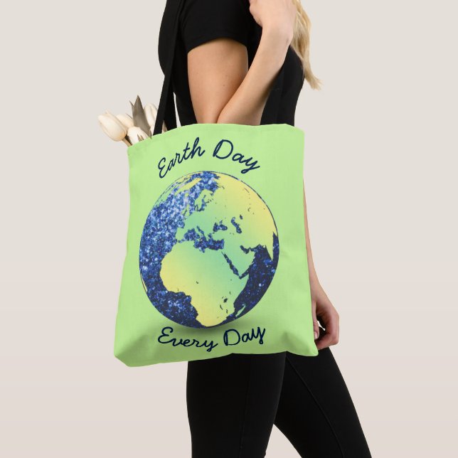 Personalise Earth Day blue sparkles Globe Tote Bag (Close Up)