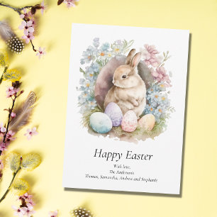 Personalise Easter Bunny Floral Pastel Easter Card