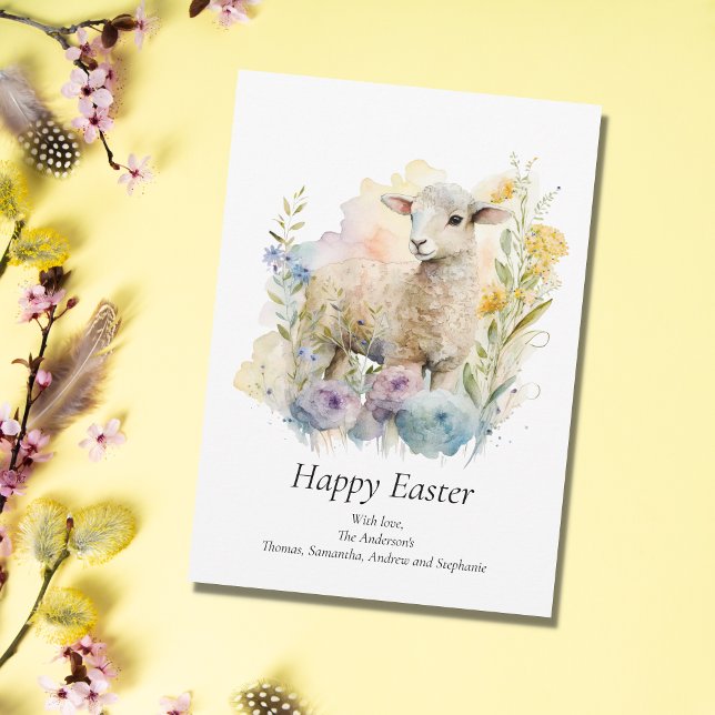 Personalise Easter Lamb Floral Pastels Easter Card (Creator Uploaded)