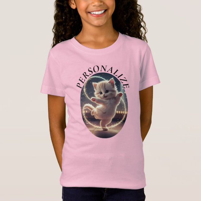 Personalise Edit Name Text Cute Dancing Kitten T-Shirt (Front)