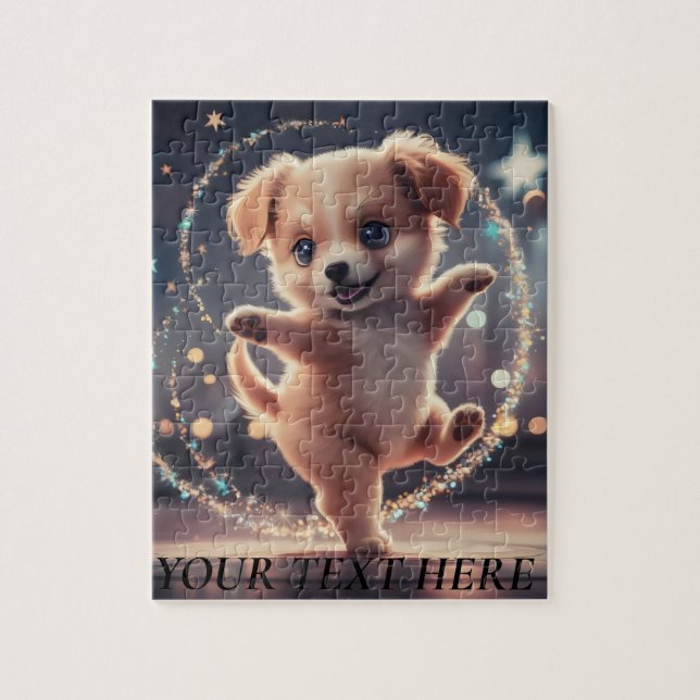 Personalise Edit Text Name Cute Dancing Puppy  Jigsaw Puzzle (Vertical)