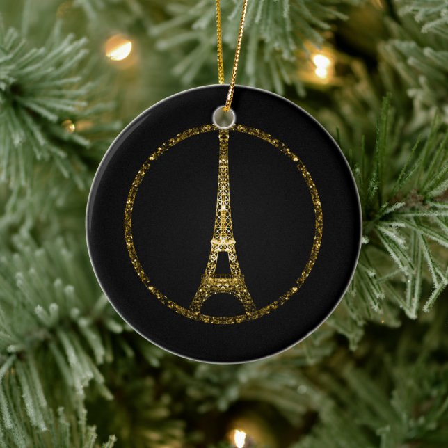 Personalise Eiffel Tower gold glitter sparkles Ceramic Tree Decoration (Tree)