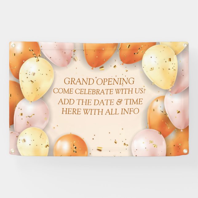 Personalise Elegant Grand Opening Balloons Foil Banner (Horizontal)