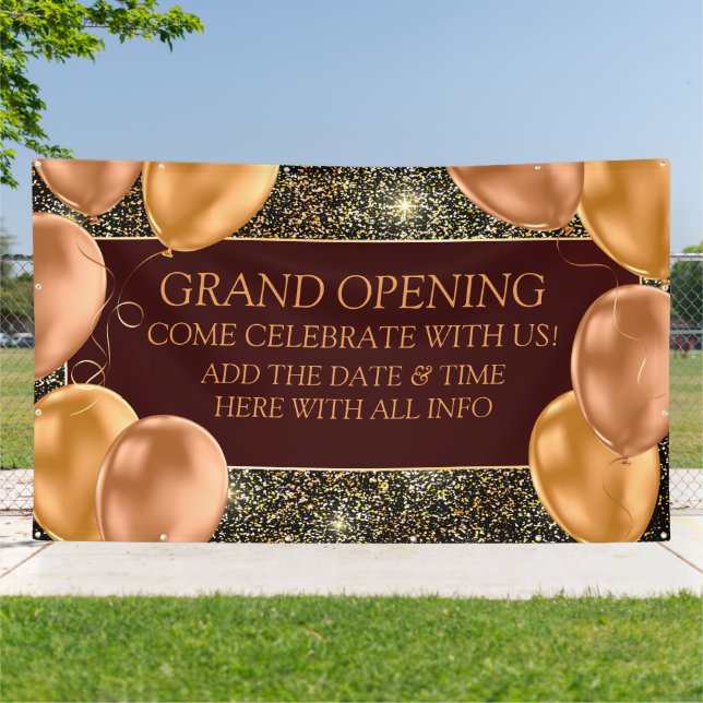 Personalise Elegant Grand Opening Gold Balloons  Banner (Outside)