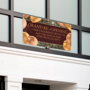 Personalise Elegant Grand Re-Opening Gold Balloons Banner