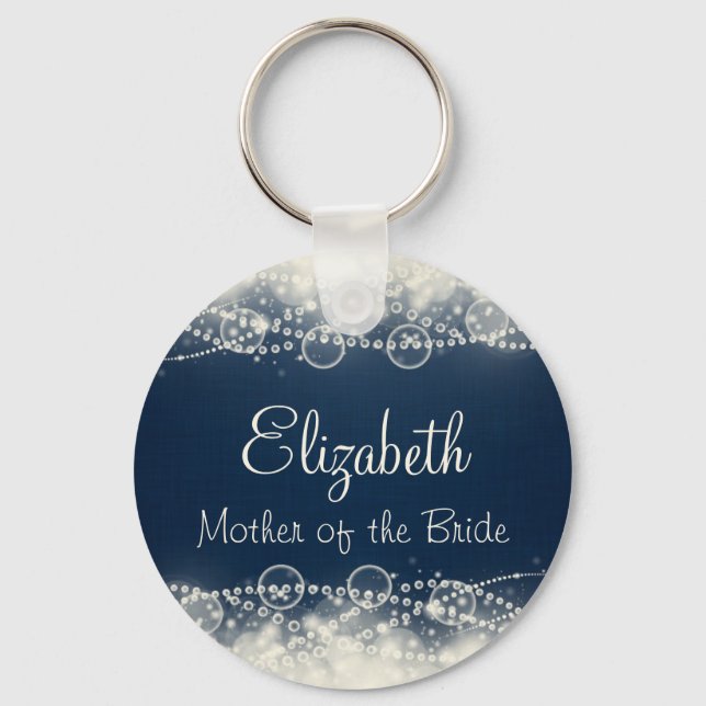 Personalise Elegant Lace and Pearls Wedding Title Key Ring (Front)