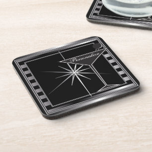 Personalise Elegant Silver Cocktail Design Coaster