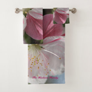 Personalise Elegant Spring Flowers Pink Green Bath Towel Set
