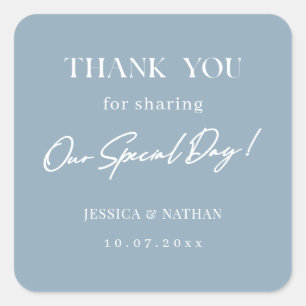 Personalise Elegant Wedding Thank You Dusty Blue Square Sticker