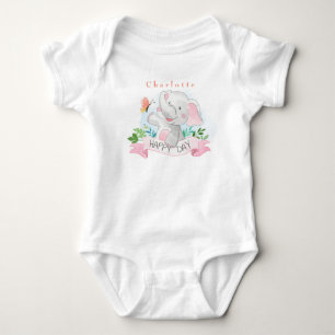 Personalise Elephant Plays Outdoor with Butterfly  Baby Bodysuit