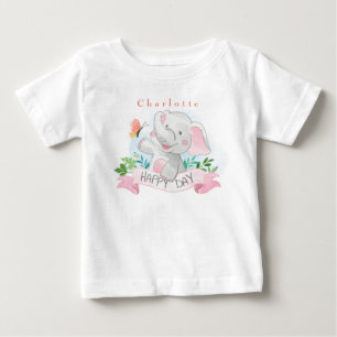 Personalise Elephant Plays Outdoor with Butterfly Baby T-Shirt