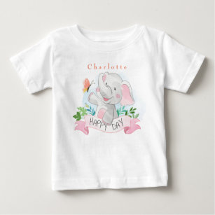 Personalise Elephant Plays Outdoor with Butterfly  Baby T-Shirt