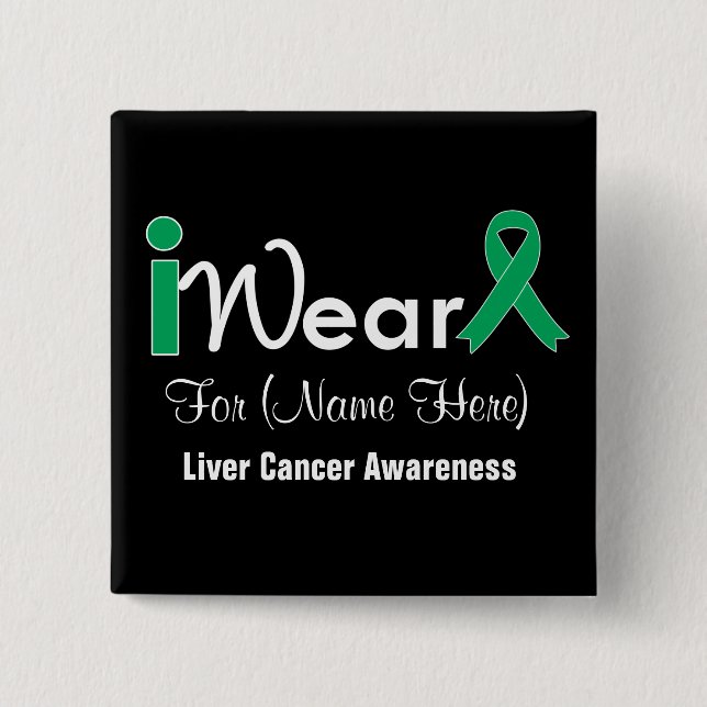 Personalise Emerald Green Ribbon Liver Cancer 15 Cm Square Badge (Front)