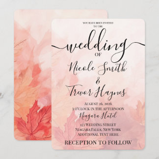Personalise: Fall Red Watercolor Leaves Wedding Invitation