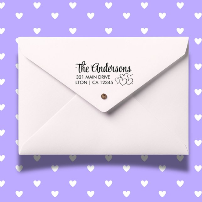 Personalise family Hearts Script Return Address  Self-inking Stamp (Add a heartfelt touch to your mail with our personalized Hearts Script return address  )