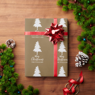 Personalise Family Name Kraft Brown Christmas Gift Wrapping Paper
