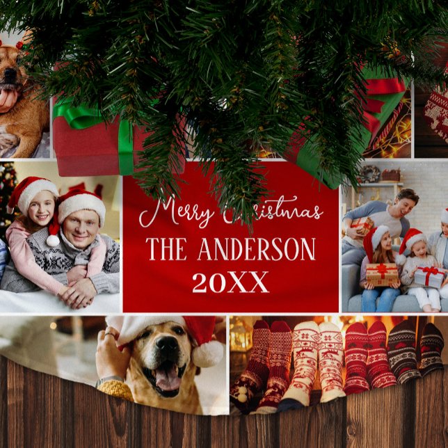 Personalise Family Photo Name Merry Christmas Brushed Polyester Tree Skirt (Creator Uploaded)