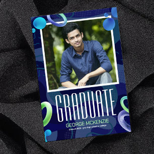 Personalise fancy blue graduation announcement