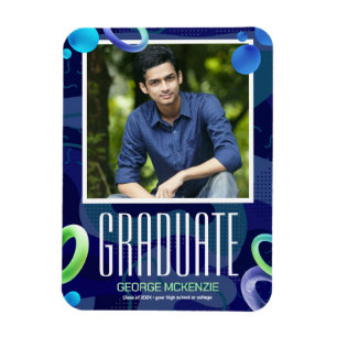 Personalise fancy blue graduation announcement magnet