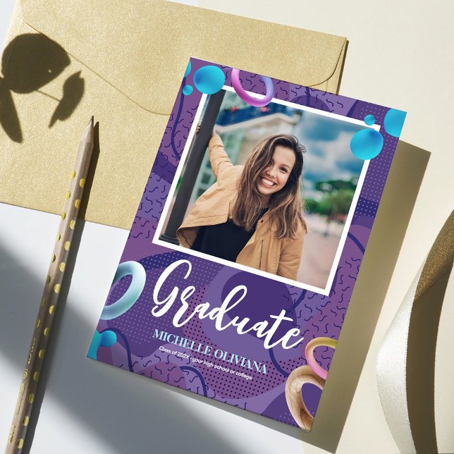 Personalise fancy purple graduation announcement (Creator Uploaded)