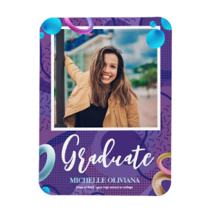 Personalise fancy purple graduation announcement magnet