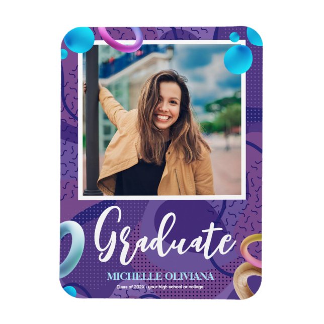Personalise fancy purple graduation announcement magnet (Vertical)