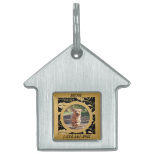 Personalise Faux Gold Leaf on Black Lost Small Dog Pet ID Tag