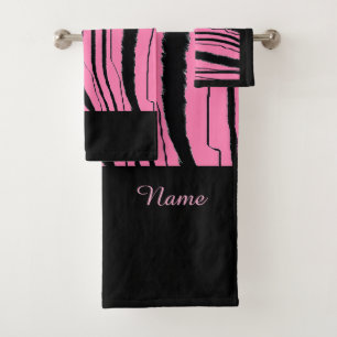 Personalise Faux Pink Tiger Exotic Animal Print Bath Towel Set