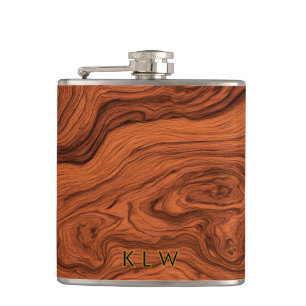Personalise faux walnut wood hip flask