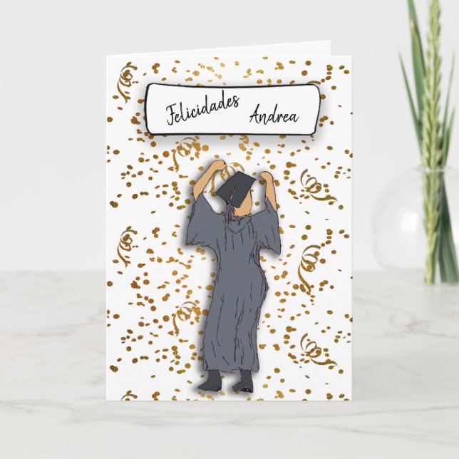 Personalise Felicidades Graduate (Hispanic) Card (Front)