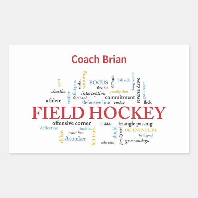 Personalise, Field Hockey Coach Thank You in Words Rectangular Sticker (Front)