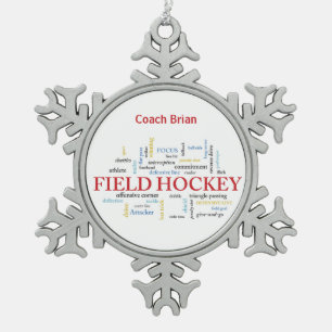 Personalise, Field Hockey Coach Thank You in Words Snowflake Pewter Christmas Ornament