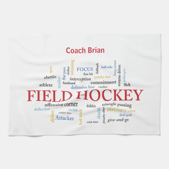 Personalise, Field Hockey Coach Thank You in Words Tea Towel (Horizontal)