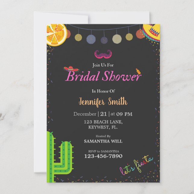 Personalise Fiesta Bridal Shower Invitation Card (Front)