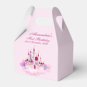 Personalise First Birthday Child Name Pink Castle Favour Box
