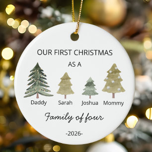 Personalise First Christmas as a Family of Four Ceramic Tree Decoration