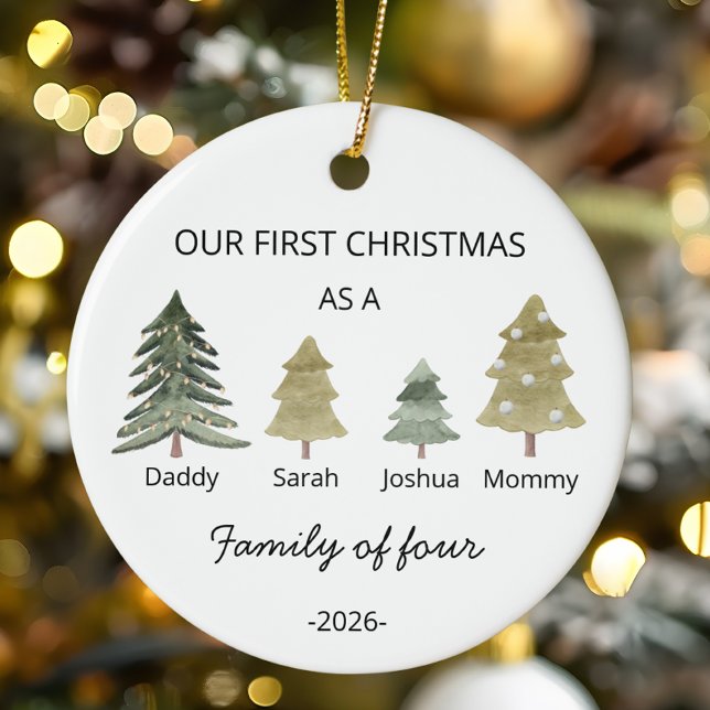 Personalise First Christmas as a Family of Four Ceramic Tree Decoration (Creator Uploaded)