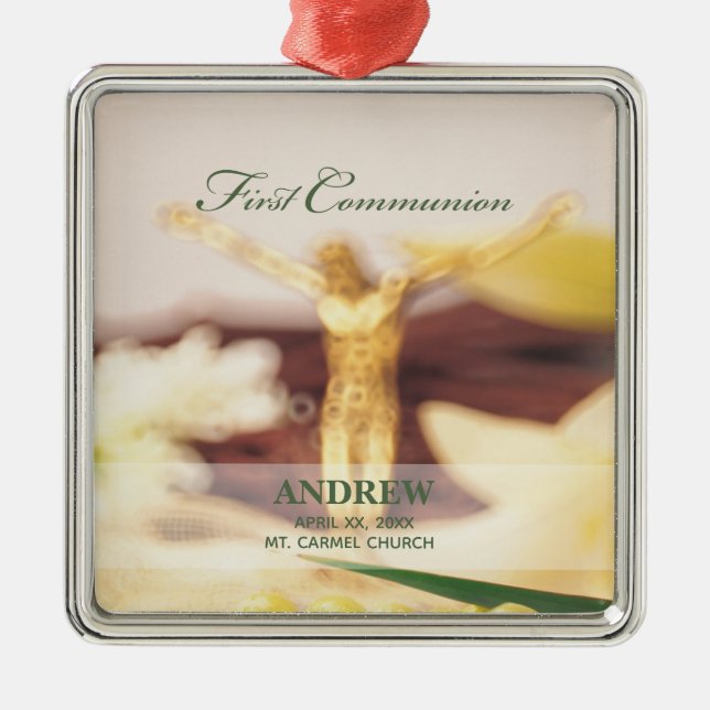 Personalise, First Communion Congratulations Metal Tree Decoration (Front)