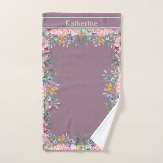 Personalise Floral Border Mountbatten Pink  Hand Towel (Hand Towel)