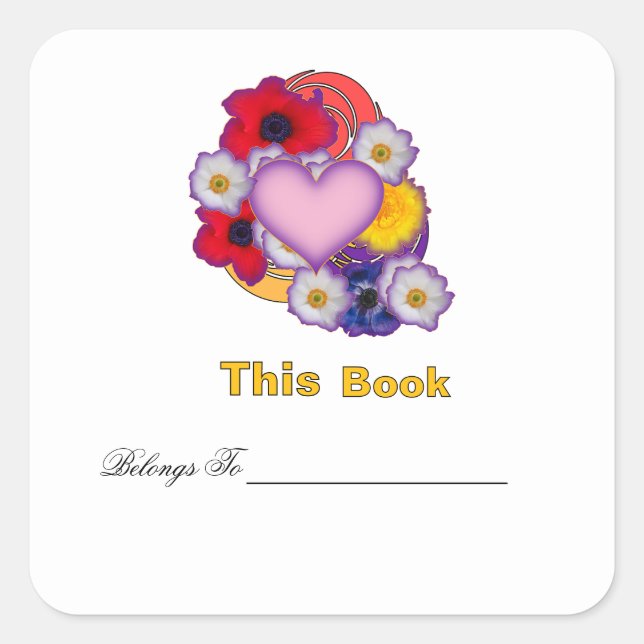 Personalise Floral Collage Bookplate  Square Sticker (Front)