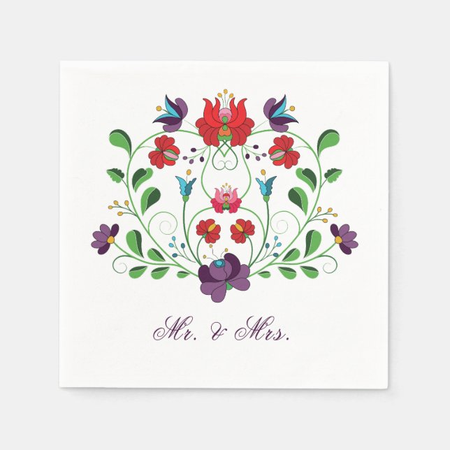 Personalise Floral Love Message Heart  Napkin (Front)