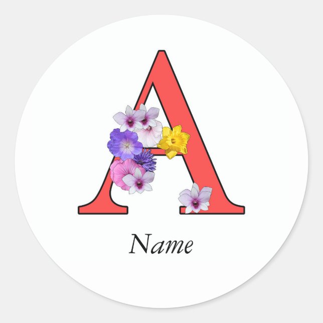 Personalise Floral Monogram A + Name Envelope Seal (Front)