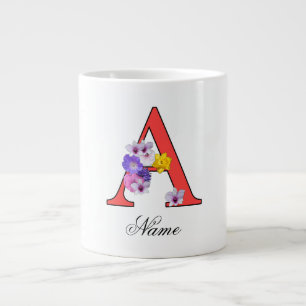 Personalise Floral Monogram A + Name  Large Coffee Mug