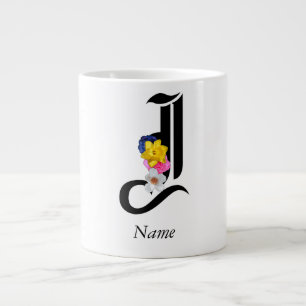 Personalise Floral Monogram J + Name Large Coffee Mug