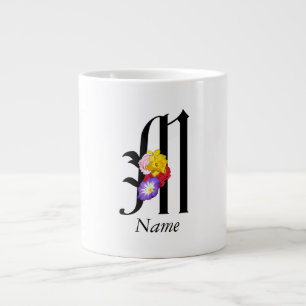 Personalise Floral Monogram M + Name  Large Coffee Mug