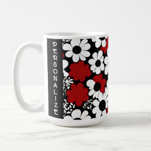 Personalise Floral Pattern in Red, Black and White Coffee Mug