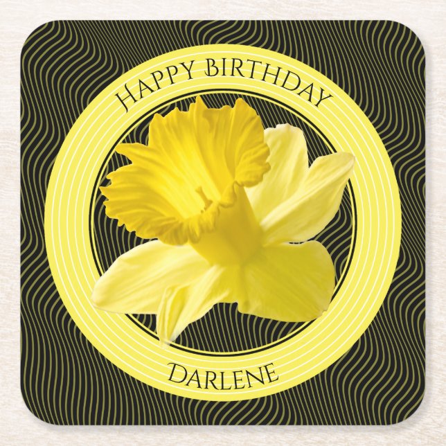 Personalise:  Floral Photography Yellow Daffodil Square Paper Coaster (Front)