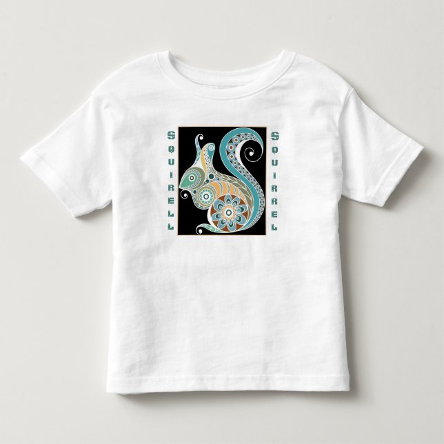 Personalise Floral Style Patterned Squirrel Toddler T-Shirt (Front)