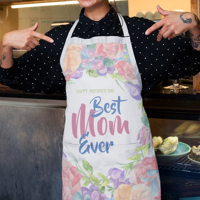 Personalise Floral Watercolor Mother's Day Apron (Creator Uploaded)