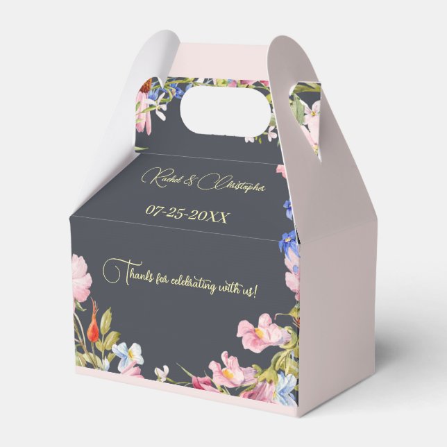 Personalise Flowers Petal Pink Wedding Favour Box (Front Side)